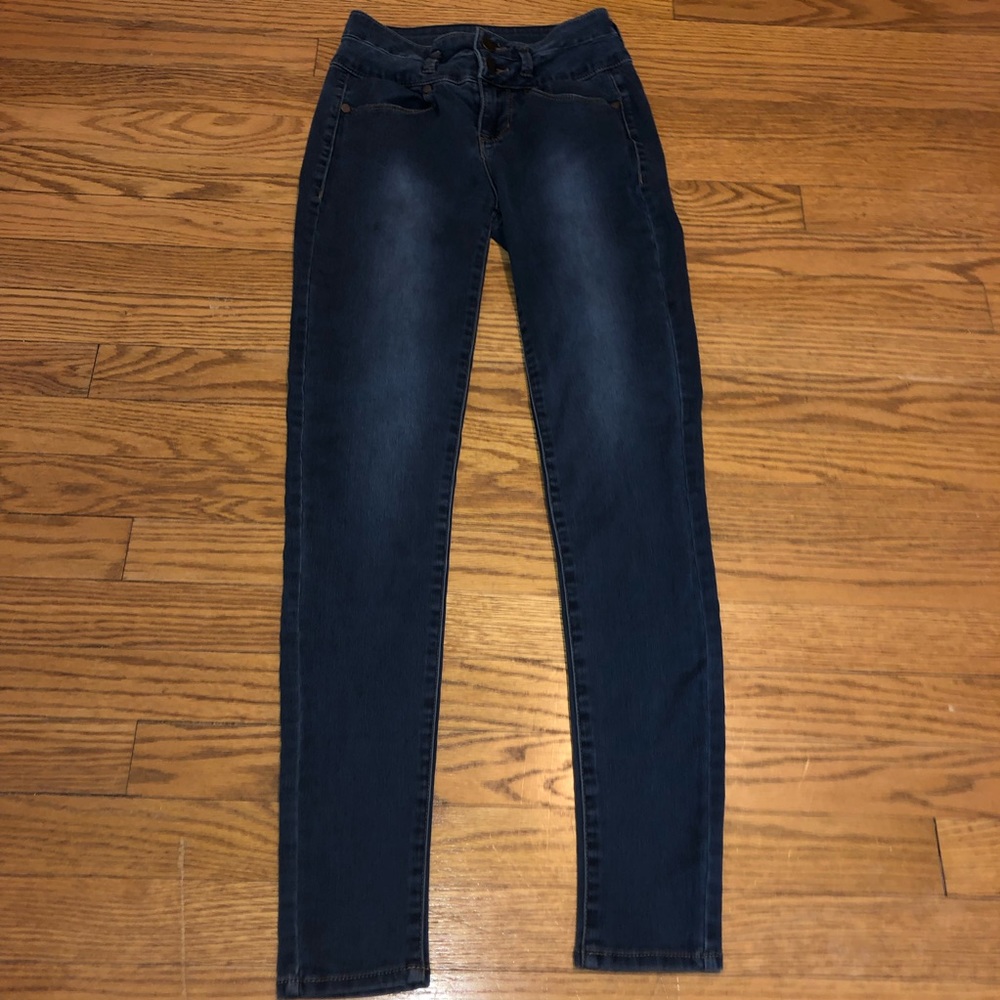 High waisted double button blue skinny jeans - Picture 2 of 6